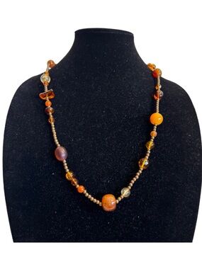 Vintage Midcentury Butterscotch Honey Amber Brown Beaded Necklace Tested 40"